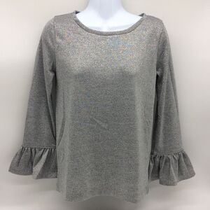 J. Crew Women's Silver Metallic Knit Long Sleeve w/Bell at Wrist Sweater-Size XS